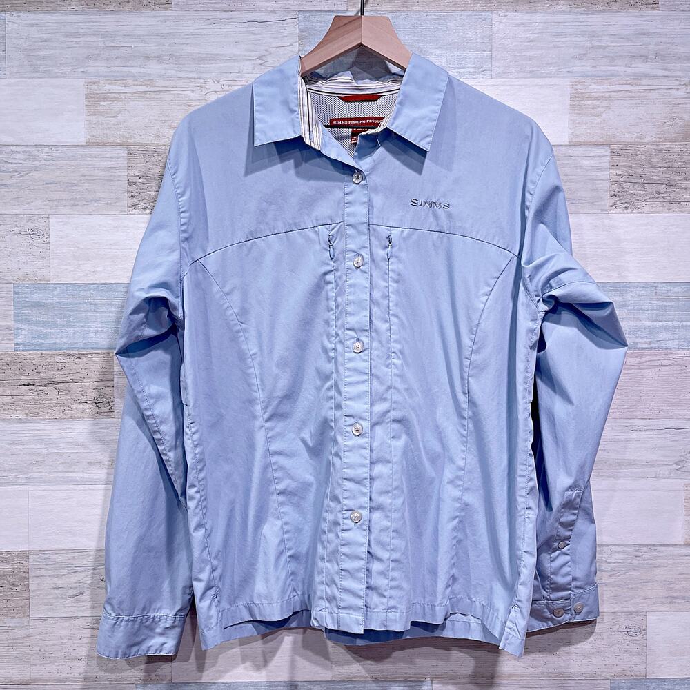 SIMMS Ventilated Fishing Shirt Blue Long Sleeve Cotton Blend Womens Large